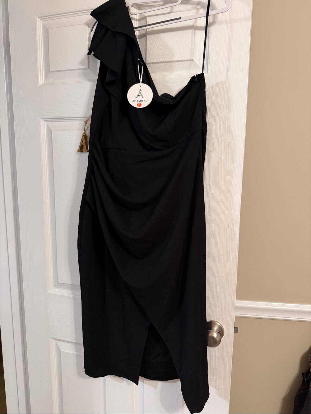 Black One-Shoulder Draped Cocktail Dress